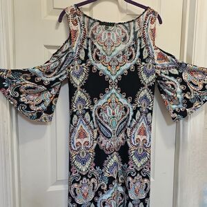 Tiana B Green and Blue Ruffled Cold Shoulder Sundress